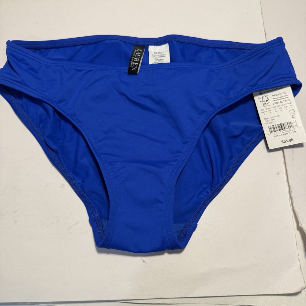 Lauren Ralph Lauren Women's Beach Club Solid Hipster Bottoms Blue 6 NWT